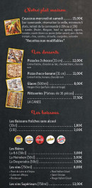 Carte et menu de Pizzeria la canee à Beaufort-en-Anjou — Les plats, desserts et boissons