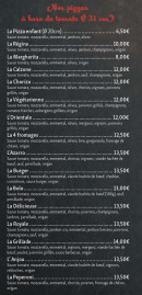 Carte et menu de Pizzeria la canee à Beaufort-en-Anjou — Les pizzas base tomate