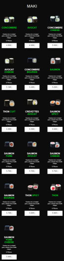 Menu californian sushi - Maki