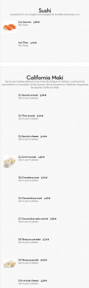 Menu Combo Sushi - Les sushis et californis