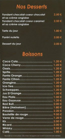 Menu Le Délice - Desserts, boissons