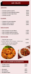 Menu Jardin D'asie - Les plats suite et accompagnements