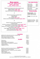 Carte et menu de Les Enfants Terribles à Beaupréau-en-Mauges — Menu express et la carte