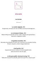 Carte et menu de Loire et Sens à Les Garennes sur Loire — Les entrées