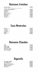 Carte et menu de Restaurant Le Moulin de l'Epinay à Mauges-sur-Loire — Les boissons fraîches, eaux minérales, boissons chaudes et digestifs
