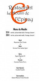 Carte et menu de Restaurant Le Moulin de l'Epinay à Mauges-sur-Loire — Le menu du moulin