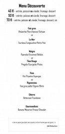 Carte et menu de Restaurant Le Moulin de l'Epinay à Mauges-sur-Loire — Le menu découverte