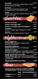 Menu Le cocorico - Les pizzas suite, galettes, végétariens et tacos