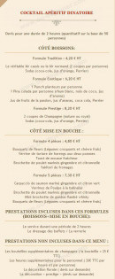 Menu L'antidote - Formules Apéritives Dinatoires
