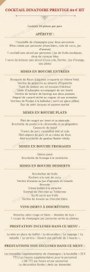 Menu L'antidote - Cocktail Dinatoire Prestige 60 € HT