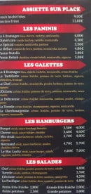 Menu Lucky Pizzas - les assiettes, paninis, galettes, hamburgers et salades 