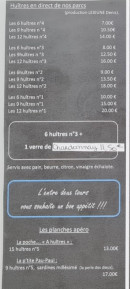 Carte et menu de L'entre Deux Tours à Saint Vaast la Hougue — Les huîtres