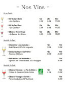 Menu Bfb Grill - Les vins blancs, vins rosés et vins en carafe