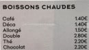 Menu Chez Greg - Boissons chaudes