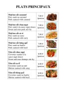 Menu Viet Quan - Les plats principaux suite