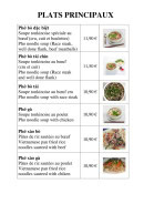 Menu Viet Quan - Les plats principaux