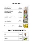 Menu Viet Quan - Les desserts et boissons chaudes
