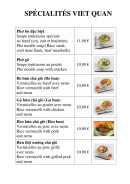 Menu Viet Quan - Les spécialités