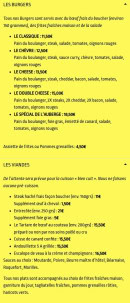 Carte et menu de L'auberge de champagne à Villeneuve Renneville Che — Les burgers et viandes