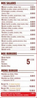 Menu Tacos kebab - Les salades et burgers