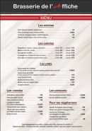 Menu La Brasserie de l'Affiche - Les menus