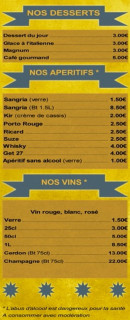 Carte et menu de A la Bonne Frite à Villiers le Sec — Les desserts, apéritifs et vins