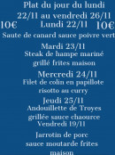 Menu Hotel du Nord - Un exemple de menu du semaine