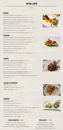 Menu Beau Rivage - Entrées, poissons, viandes,...