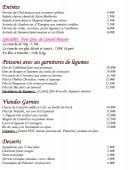 Menu Beau Rivage - Entrées, desserts, poissons,...