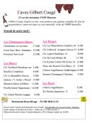 Menu Beau Rivage - Vins et champagne 