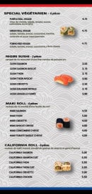Carte et menu de Hattori Sushi à Château-Gontier-sur-Mayenne  — Les plats végétariens, nigiri sushi, maki roll et california roll