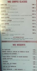 Menu La grange - Les coupes glacées et desserts