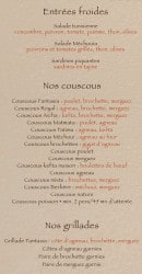 Menu Le Fantasia - Les entrées froides, couscous et grillades