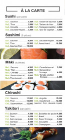 Menu Sushi Kōbe - Les sushis, maki, sashimi...