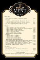 Menu Zamaan - Les entrées, plats, ...