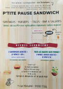 Menu P'tite Pause Sandwich - Carte et menu  P&#039;tite Pause Sandwich  Toul