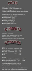 Menu Pizza Tic Tac - Les pates, desserts et boissons