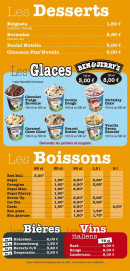 Menu Artiz'Pizza - Les desserts, glaces, boissons...