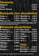 Carte et menu de Le Snack Du Loup à Cirey sur Vezouze — Les desserts, boissons et vins