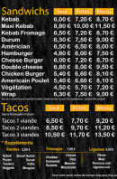 Carte et menu de Le Snack Du Loup à Cirey sur Vezouze — Les sandwichs et tacos
