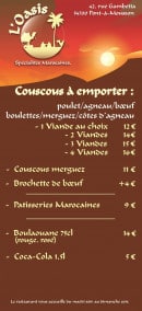 Menu L' Oasis - Couscous à emporter 