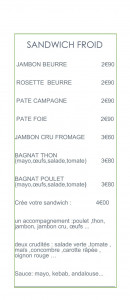 Menu Chez Loulou - Sandwiches froids 