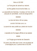 Carte et menu de Auberge d'Hevilliers à Hevilliers — Menu à 30.5€