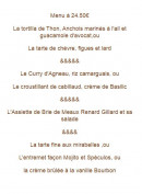 Carte et menu de Auberge d'Hevilliers à Hevilliers — Menu à 24.5€