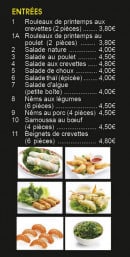 Menu Aigle Céleste - Les entrées