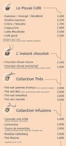 Menu Le Cabello - Pause café, instant chocolat et collection thés,...
