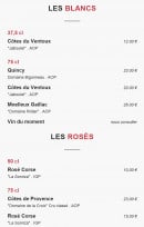 Menu Le Carré - Vins blancs et rosés