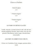 Menu La Sultana - Les glaces et sorbets