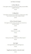 Menu La Sultana - Les glaces à la coupe