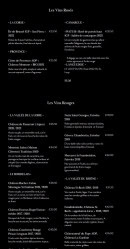 Menu La Sultana - Les vins rosés et vins rouges